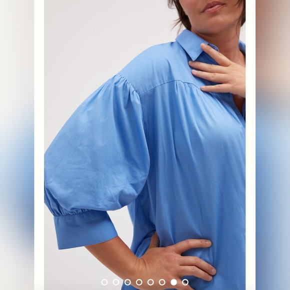Mauve by Anthropologie Poplin Buttondown Shirt 3/4 Puffed Sleeve Blue Size Small - Picture 16 of 16